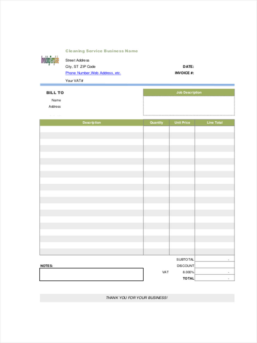 Free Cleaning Housekeeping Invoice Template Pdf Word Eforms Cleaning Service Invoice Template