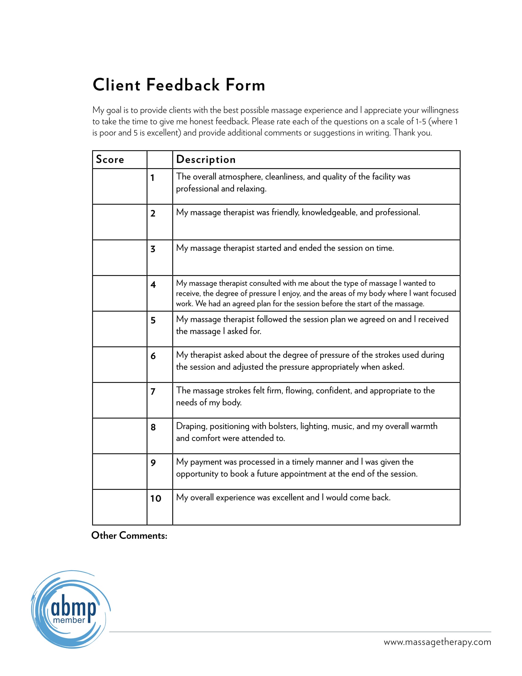 Client Feedback Form Template Word