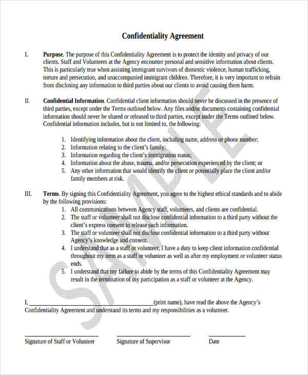 client information confidentiality agreement form
