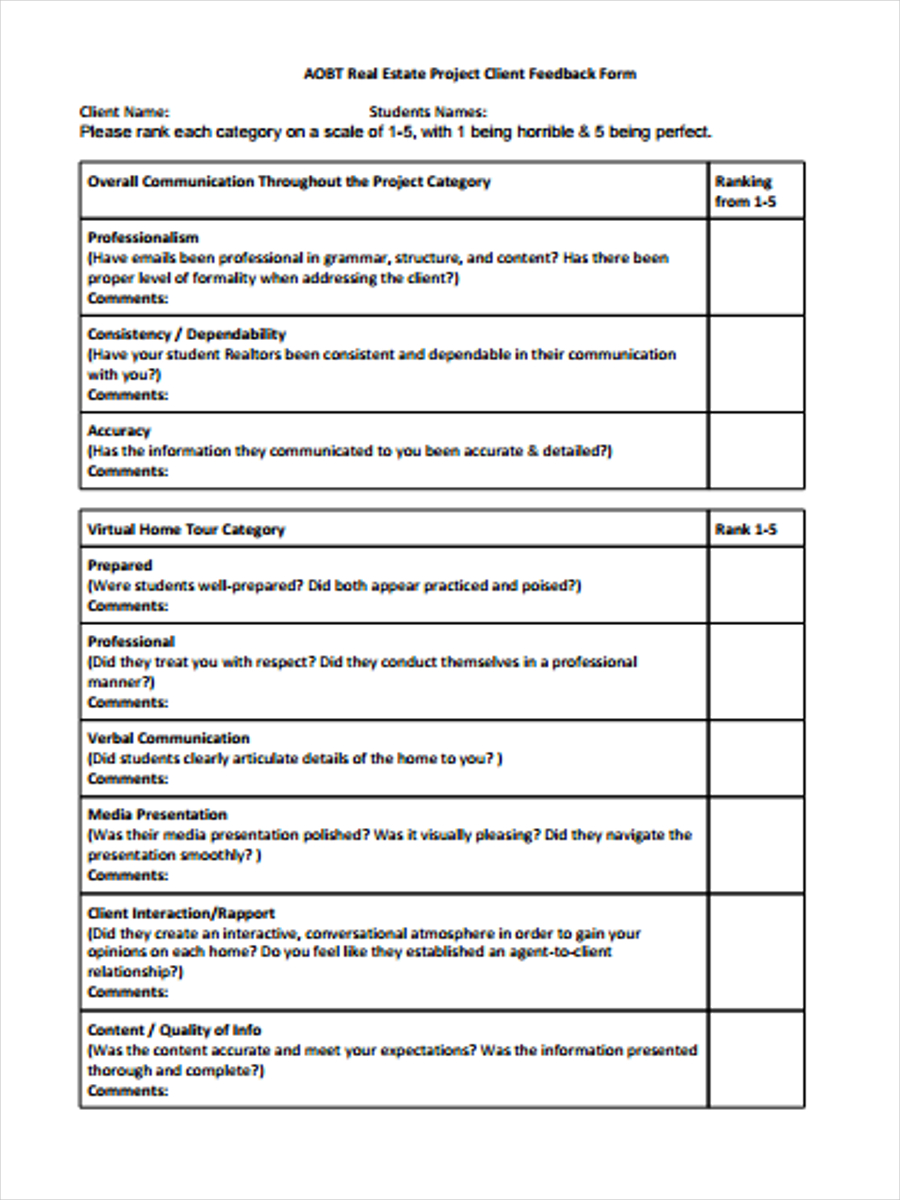 FREE 10 Project Feedback Forms In PDF Ms WOrd