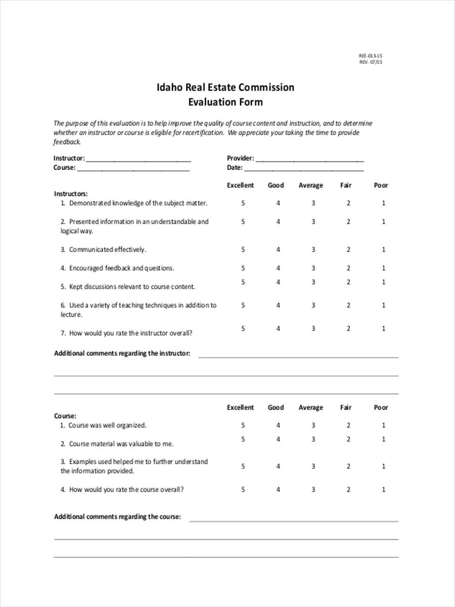 commission evaluation form