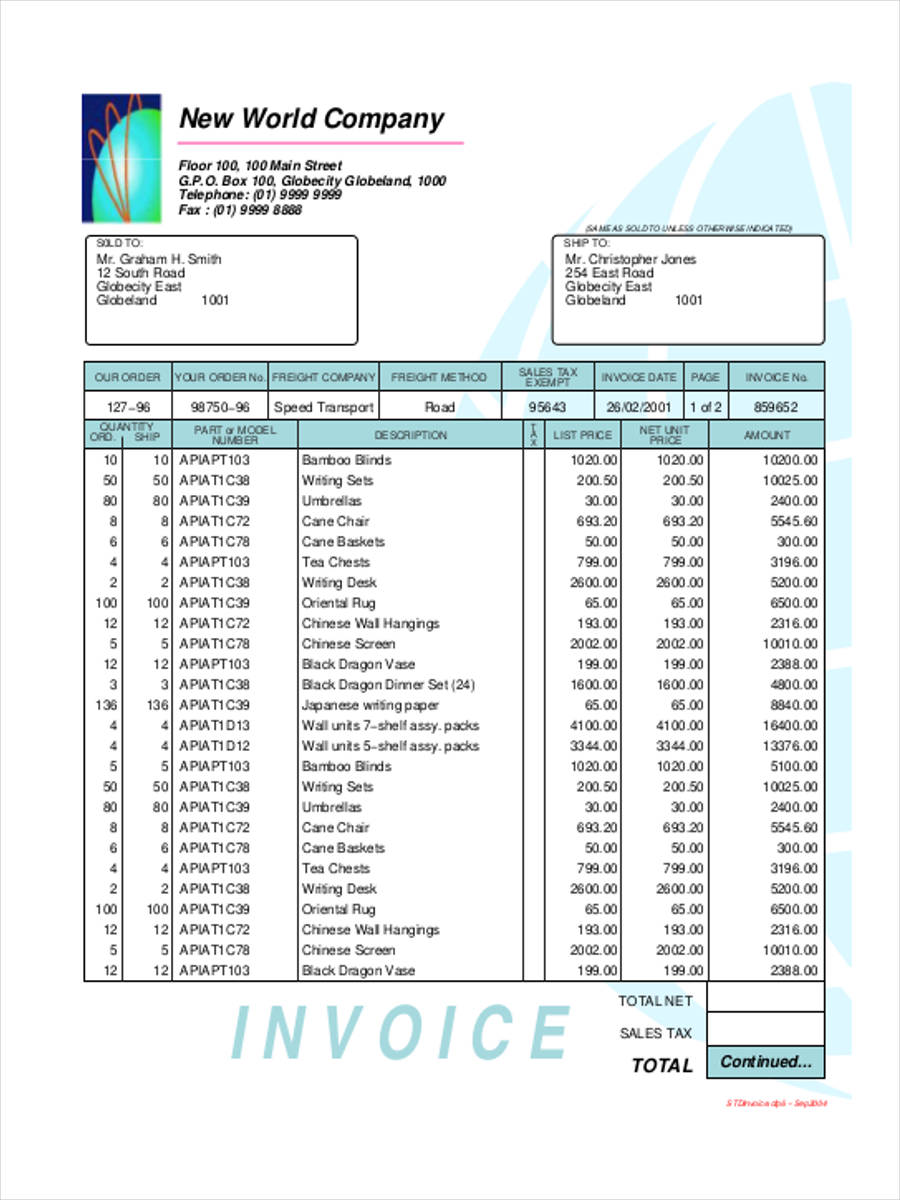 template html form invoice Format Example Download Forms Sample, Sales  Free 8 Invoice