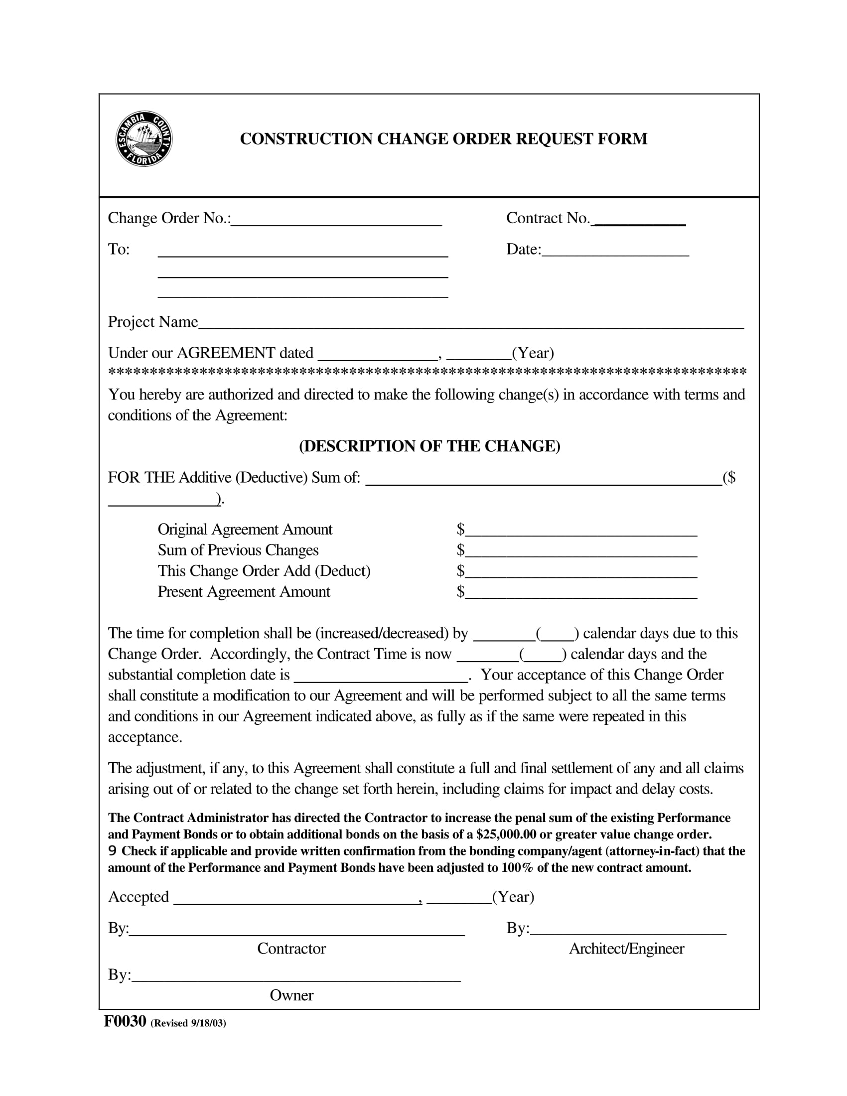 construction change order request form 1
