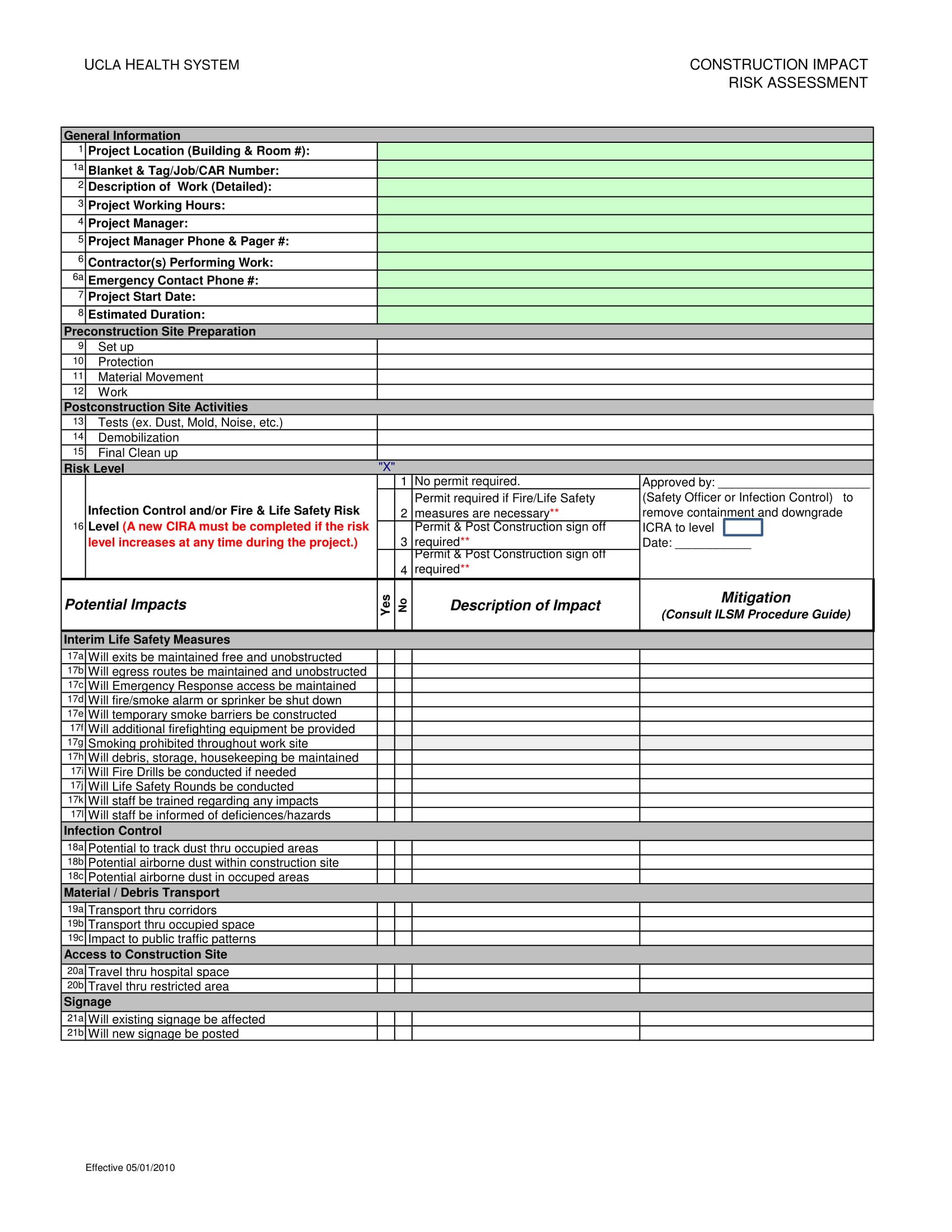 Construction Health And Safety Risk Assessment Template