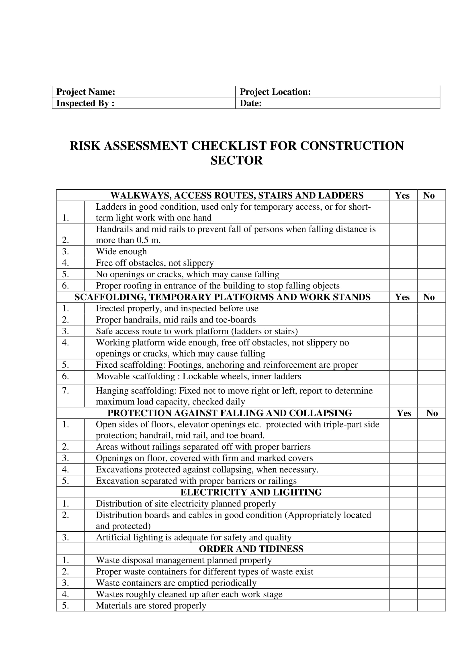 construction risk assessment form