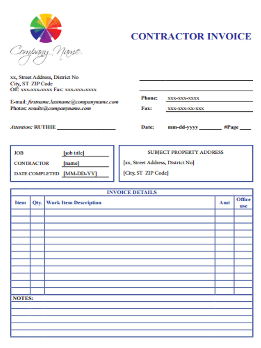 Contractor Receipt Template