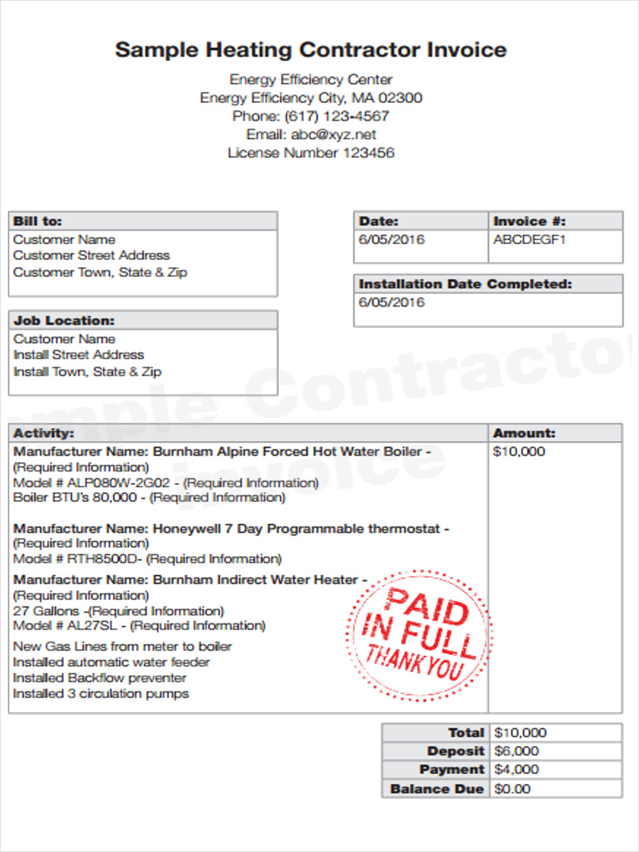 FREE 6 Contractor Receipt Forms In Samples Examples Formats