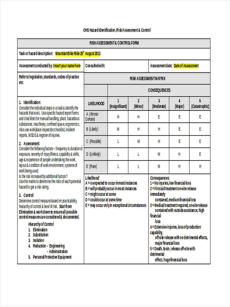 FREE 4+ Control Risk Assessment Forms in PDF MS Word