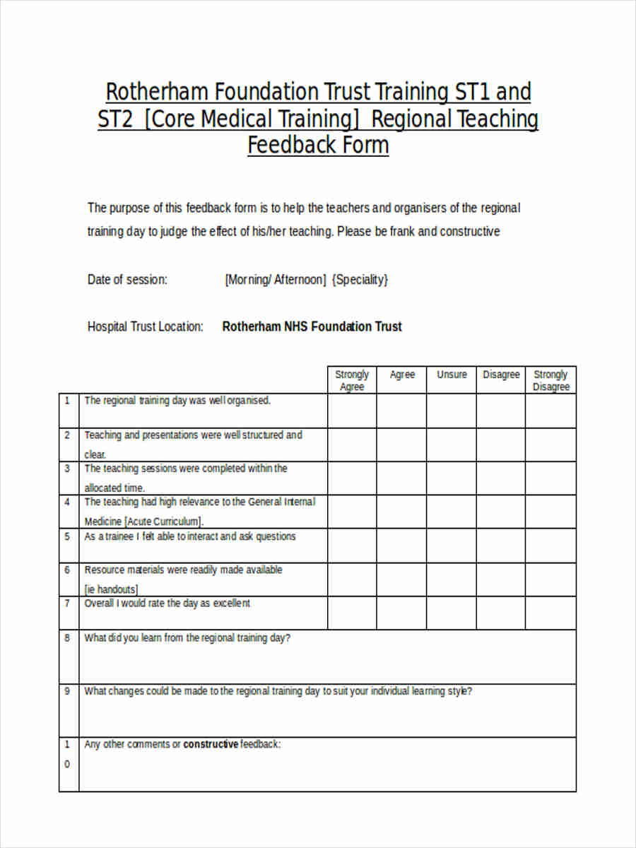 FREE 16+ Sample Training Feedback Forms in PDF Ms Word