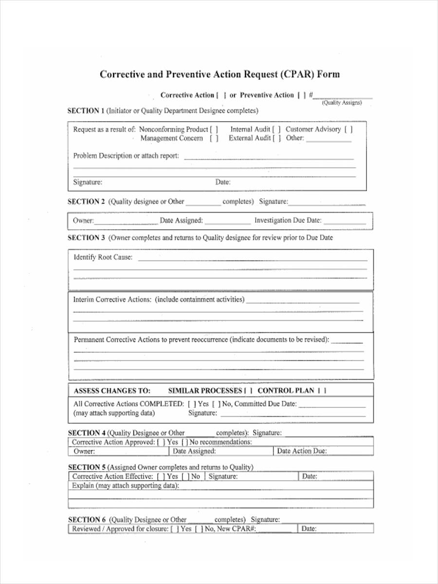 FREE 26 Corrective Action Form Samples PDF MS Word Google Docs Excel