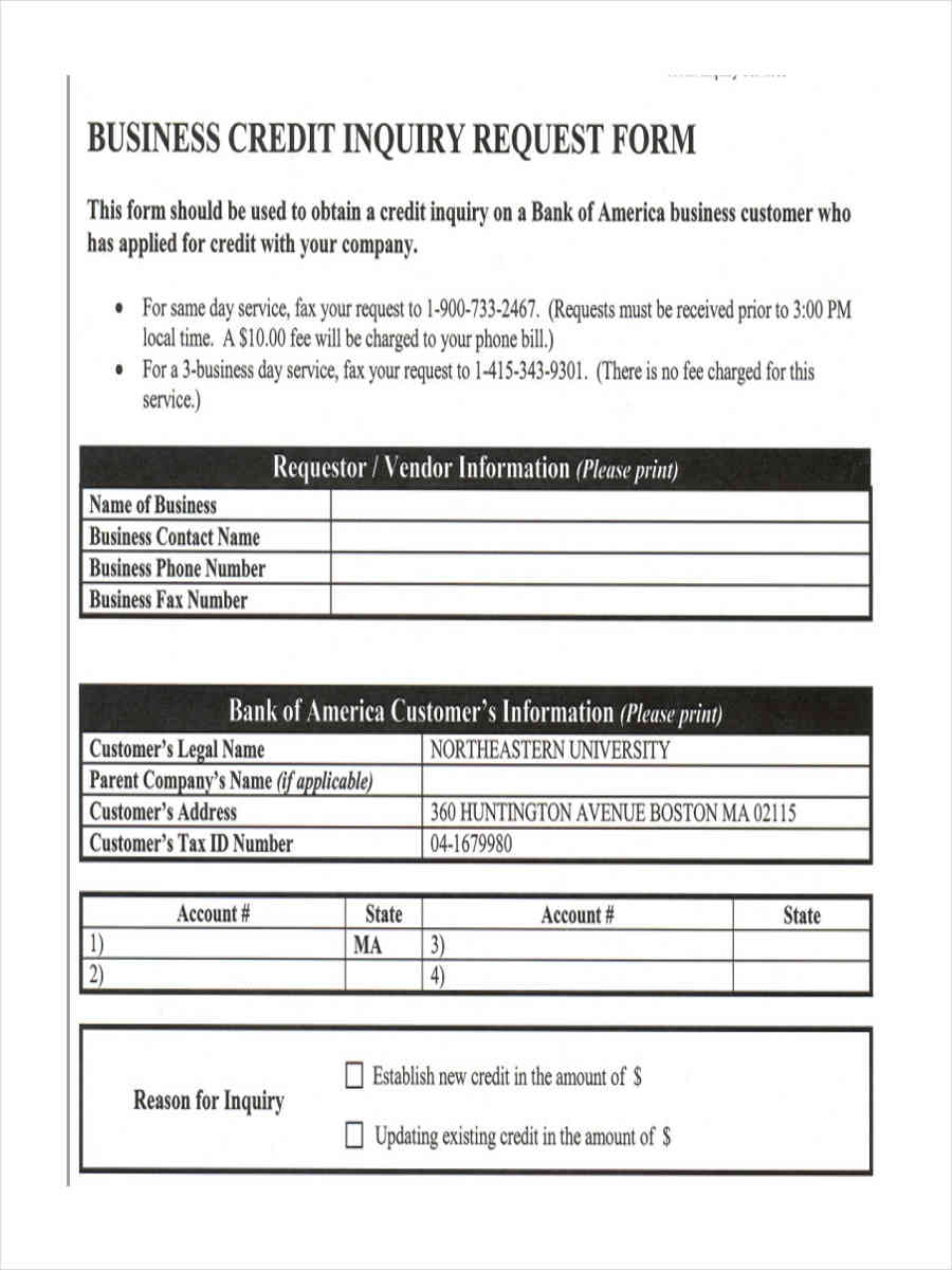 FREE 10 Credit Inquiry Form In Sample Example Format