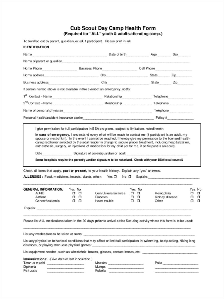 FREE 9 Scout Health Forms In PDF