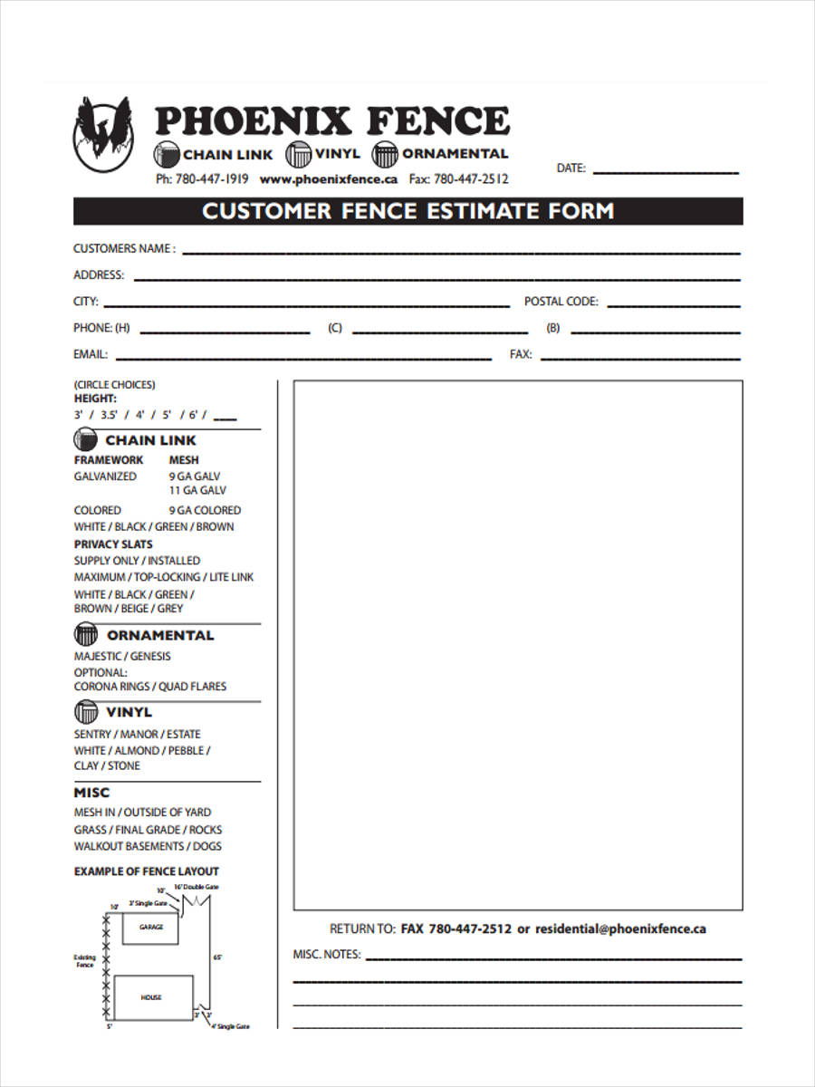 Free Fence Estimate Template Printable Templates