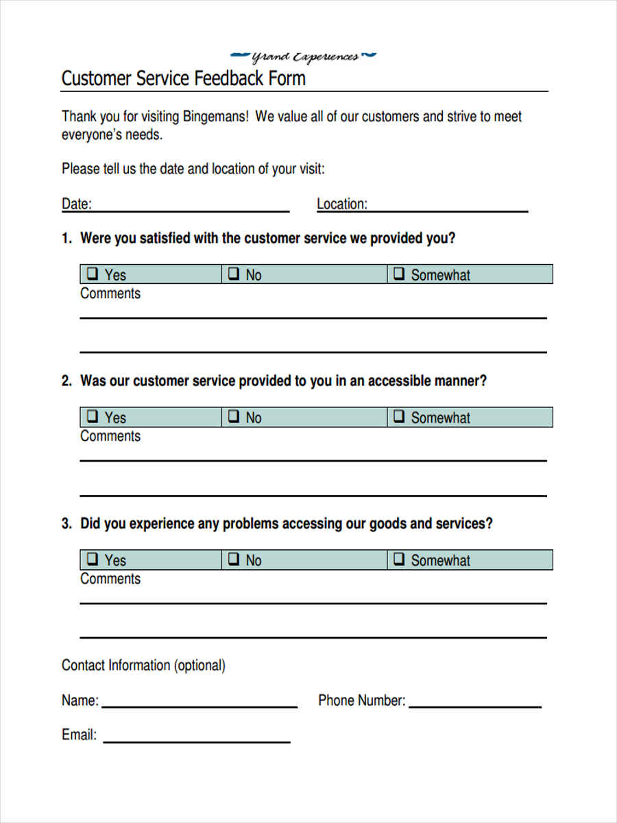 FREE 8 Service Feedback Forms In PDF MS Word