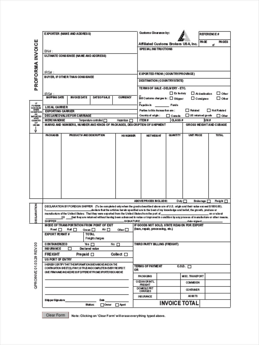 sample form invoice proforma Invoice  in 6  FREE Forms  Proforma PDF WORD