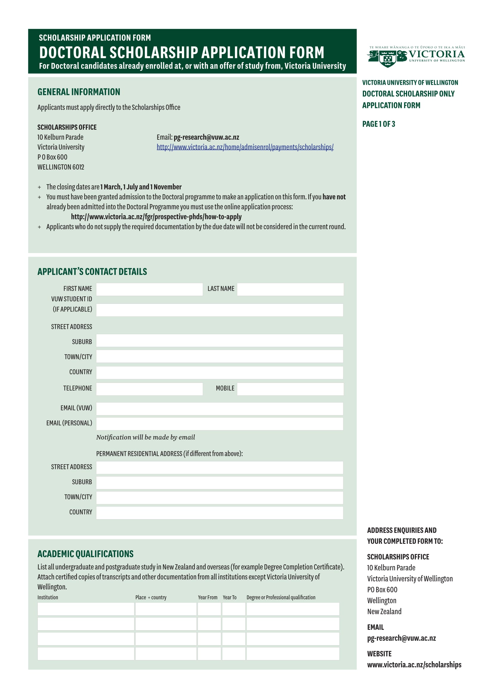 doctoral scholarship application form 1