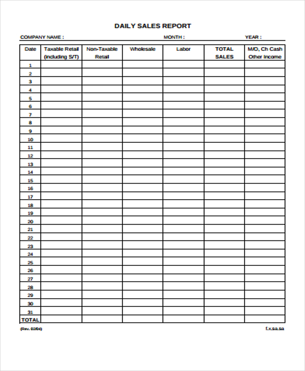 daily sales executive report form