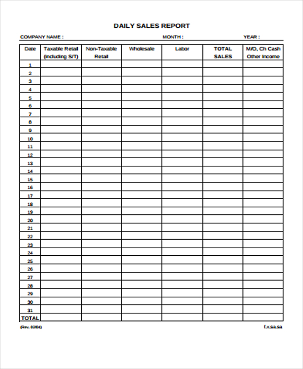 Daily Report Form Printable 0732