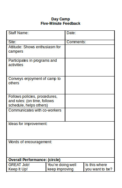 Free 8 Camp Feedback Forms Samples In Ms Word Pdf 1713