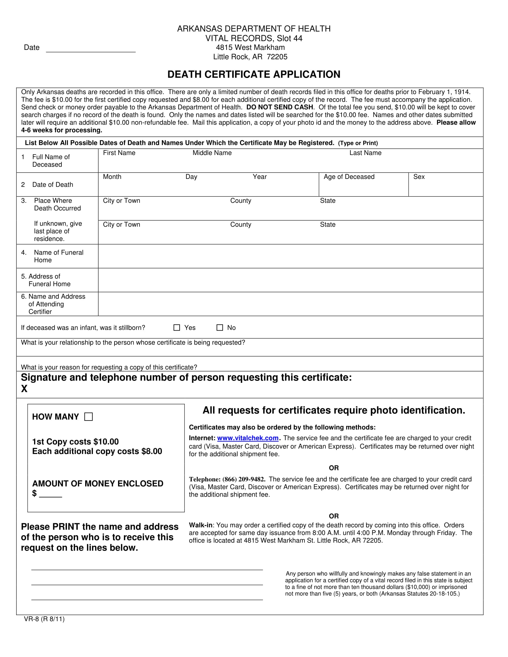 death certificate application form 1
