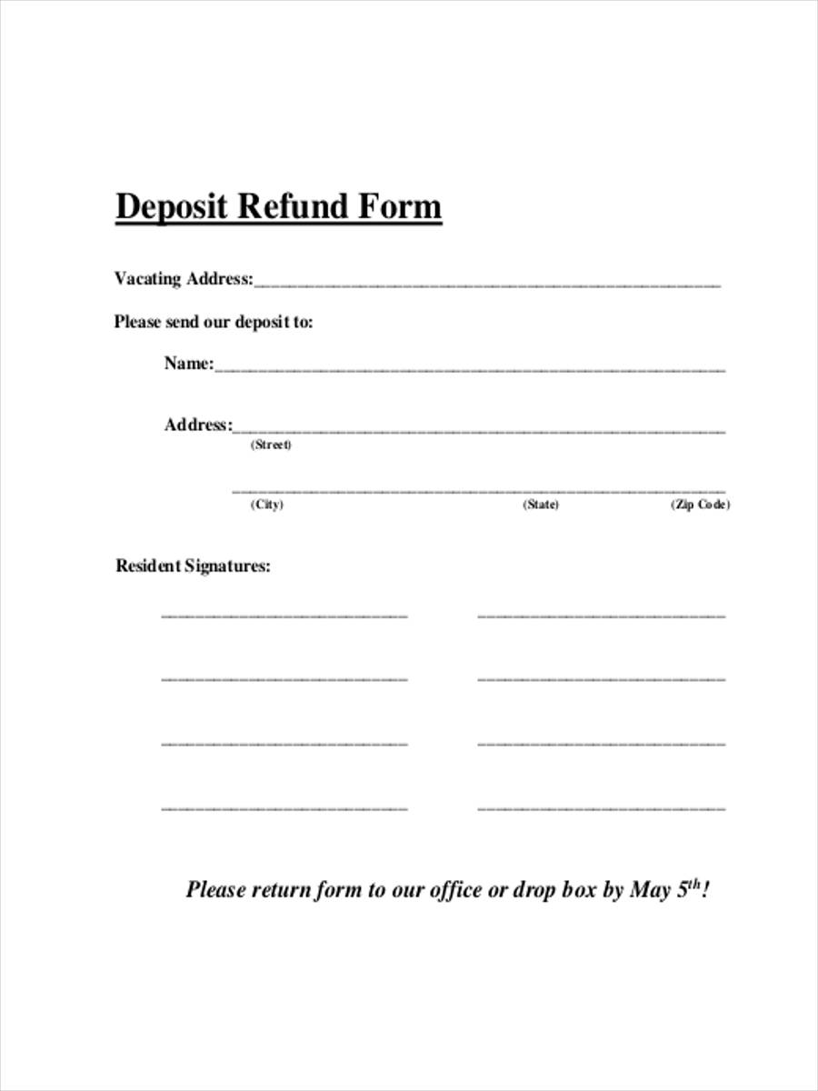 deposit refund form sample