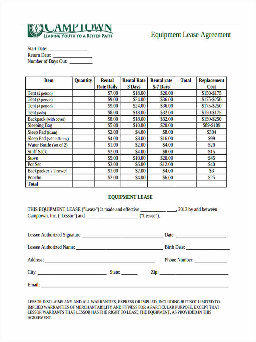 direct equipment lease agreement