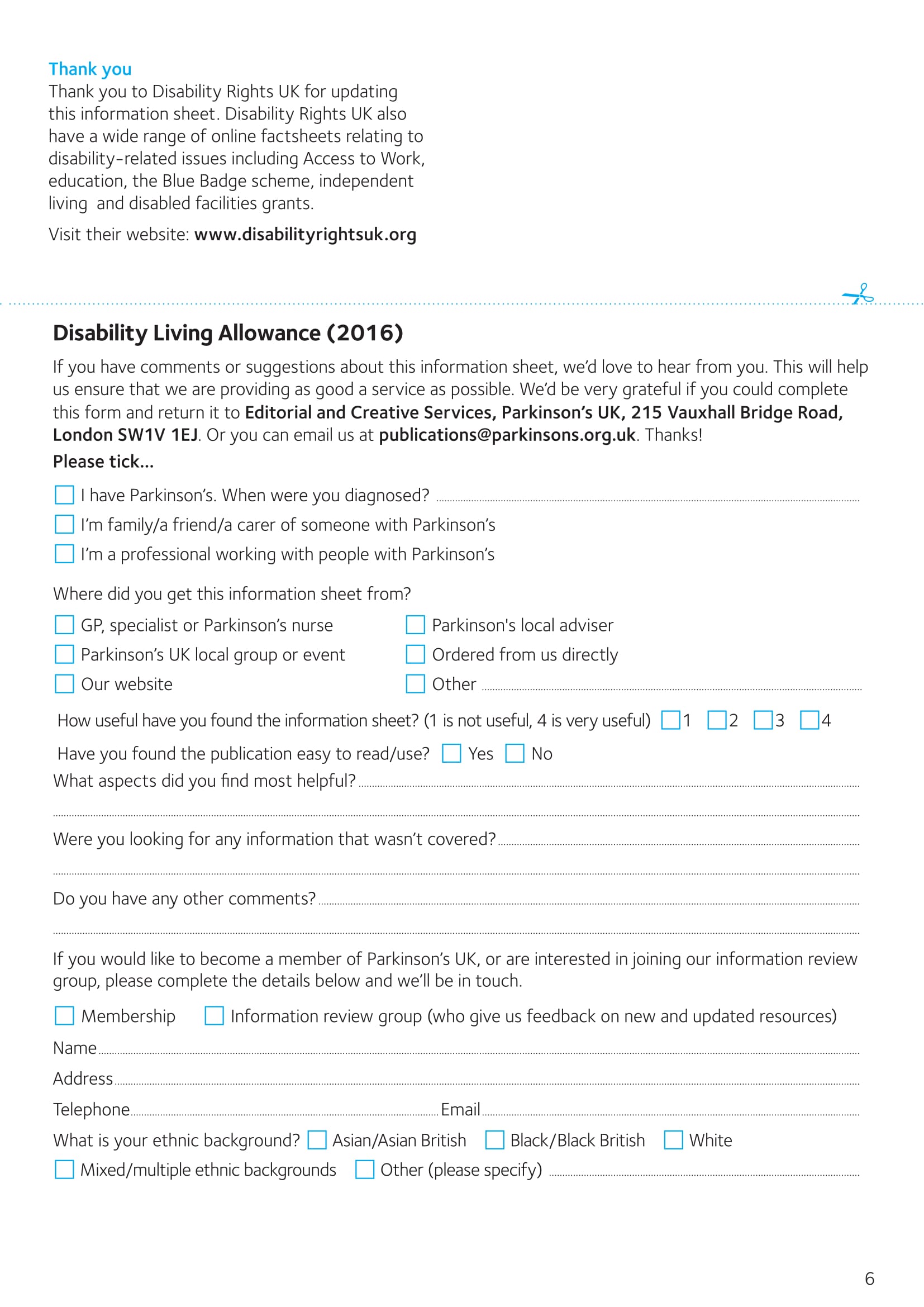 disability living allowance application form 6