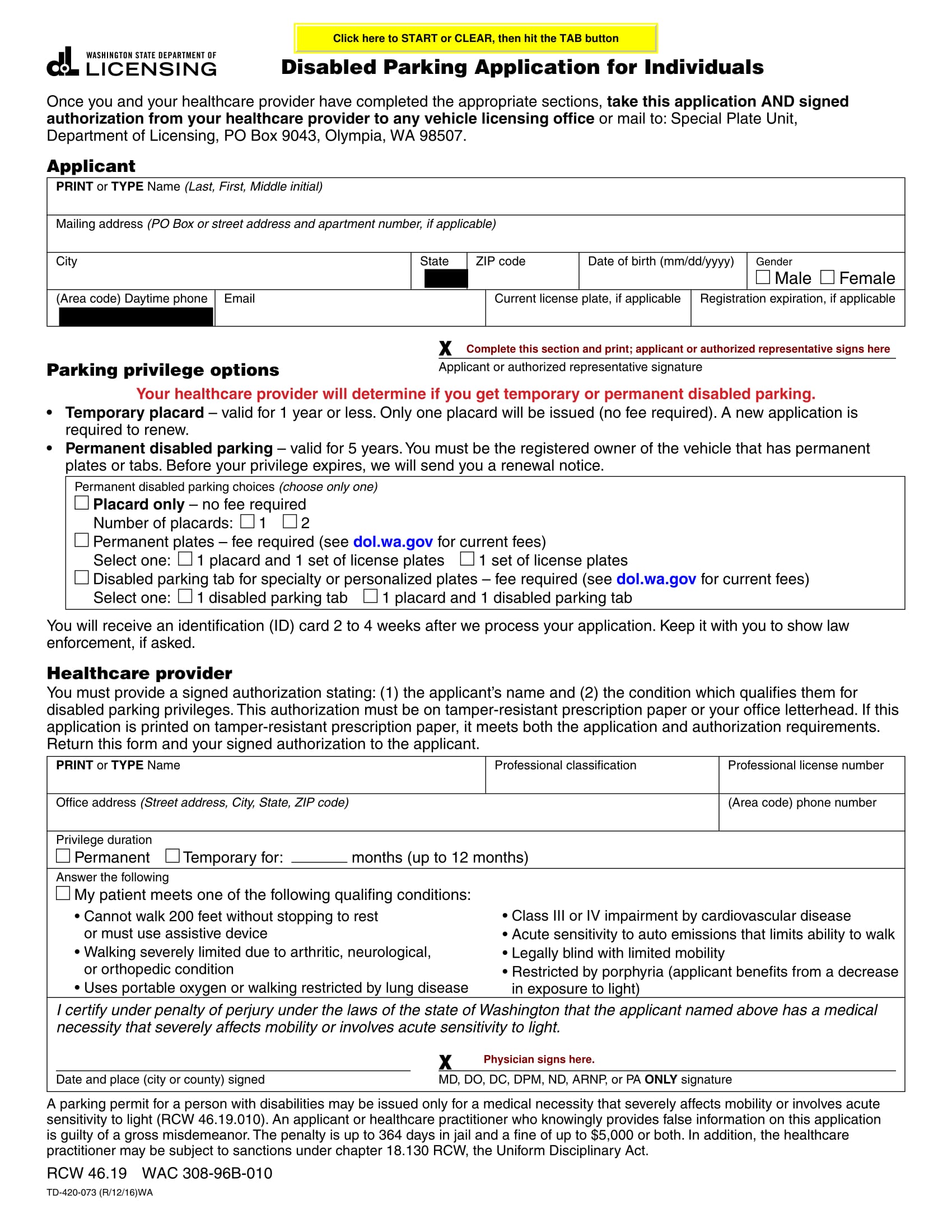 disability parking application form 1