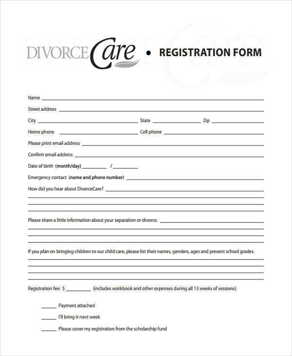 divorce application registration form free