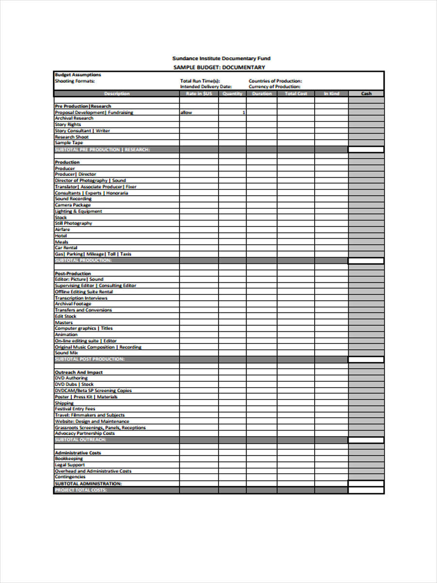 Free 5 Film Budget Forms In Ms Word Pdf