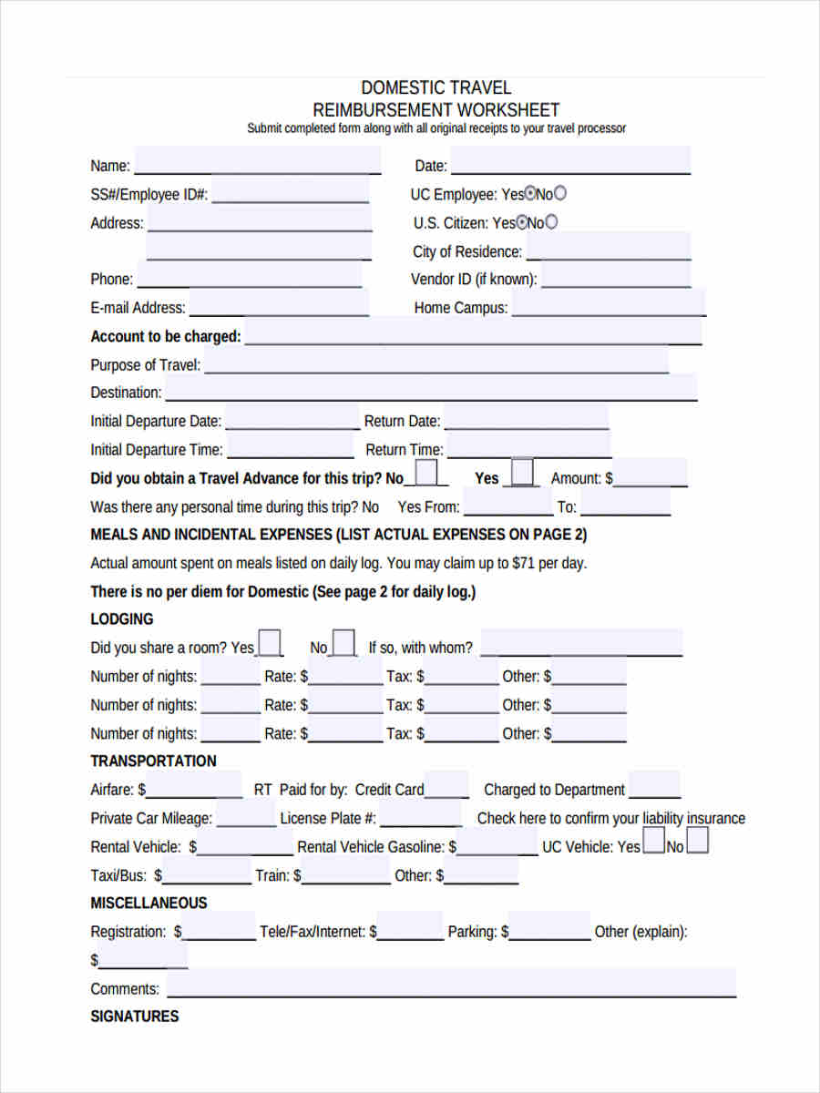 FREE 7+ Sample Travel Reimbursement Forms in MS Word PDF Excel