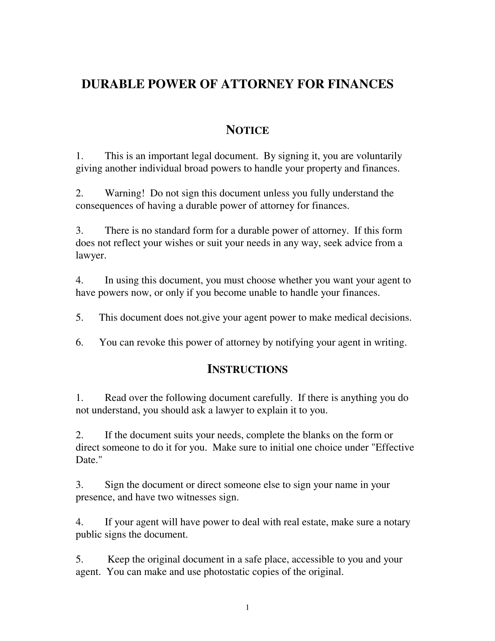 financial power of attorney sample