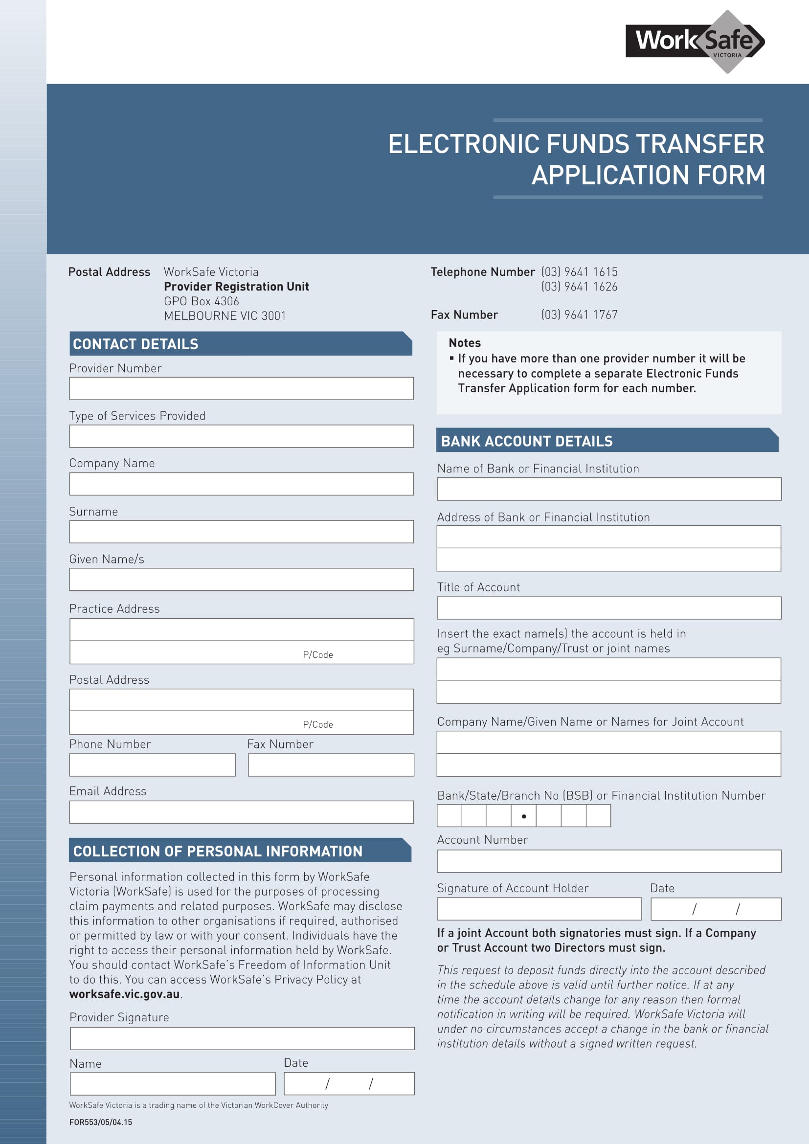 electronic funds transfer application form 1