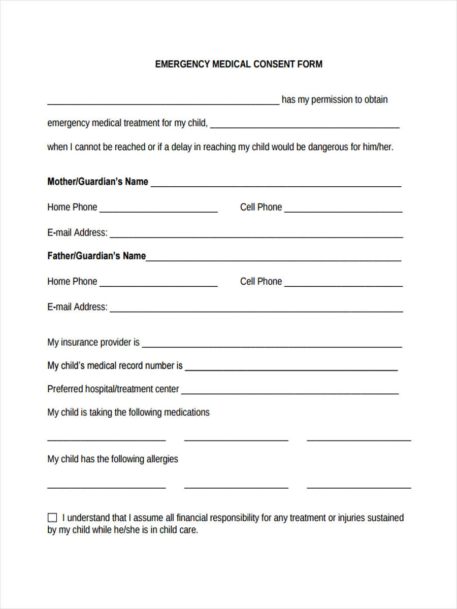 Free 8 Sample Emergency Consent Forms In Pdf Ms Word