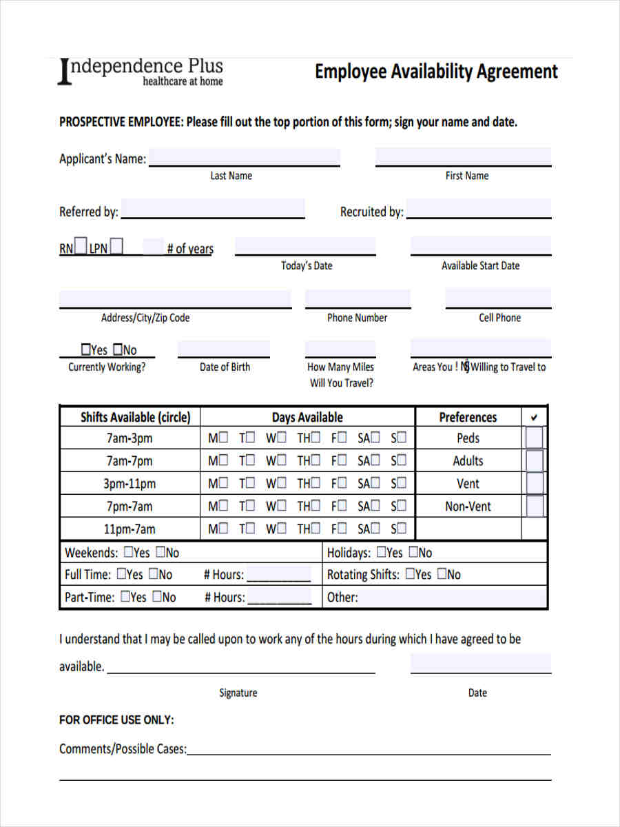 FREE 7 Employee Availability Forms In PDF MS Word