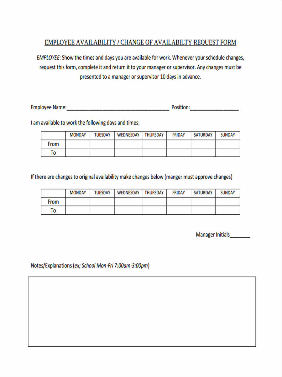 Free Printable Employee Availability Form