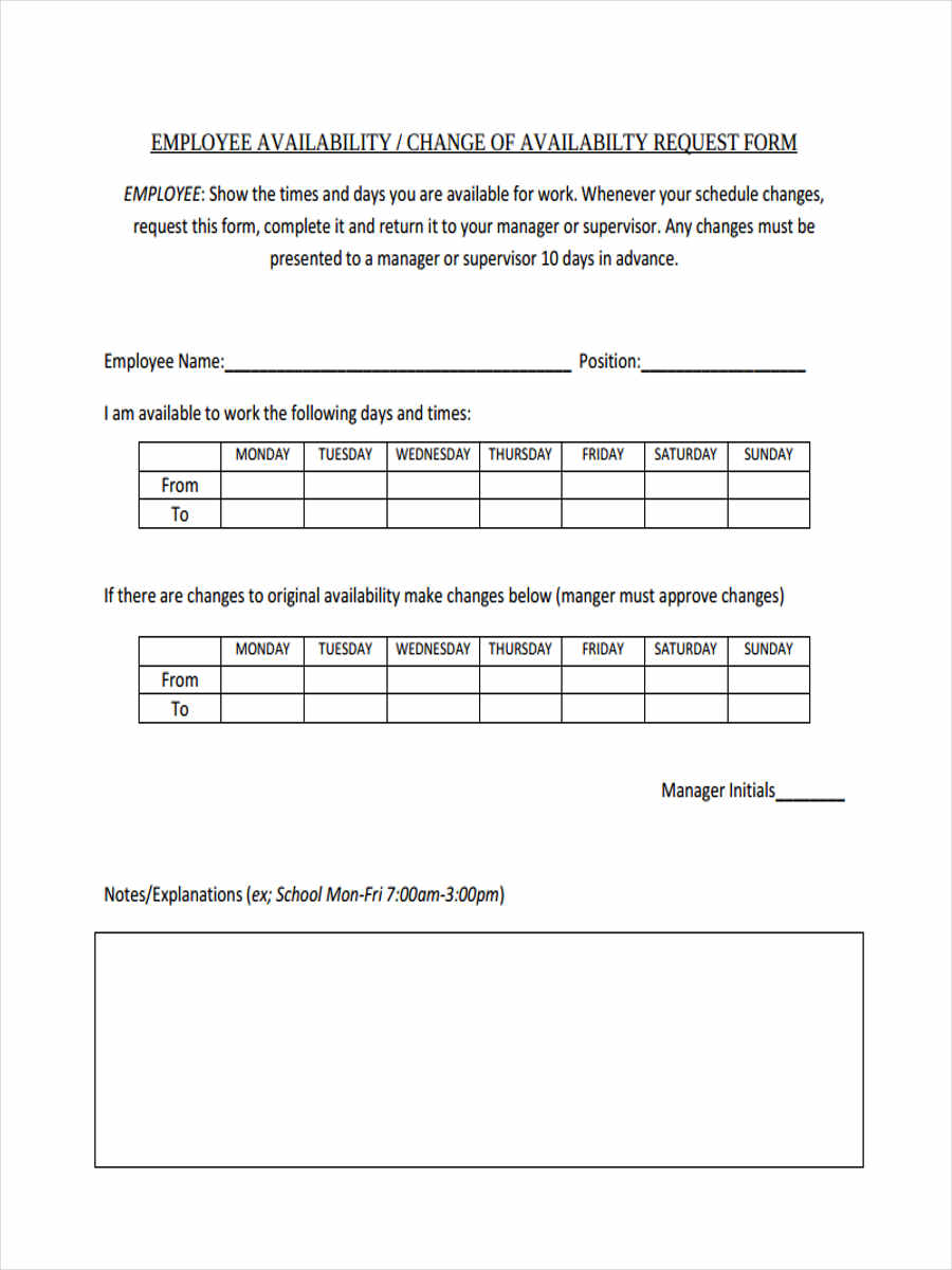 FREE 7 Employee Availability Forms In PDF MS Word