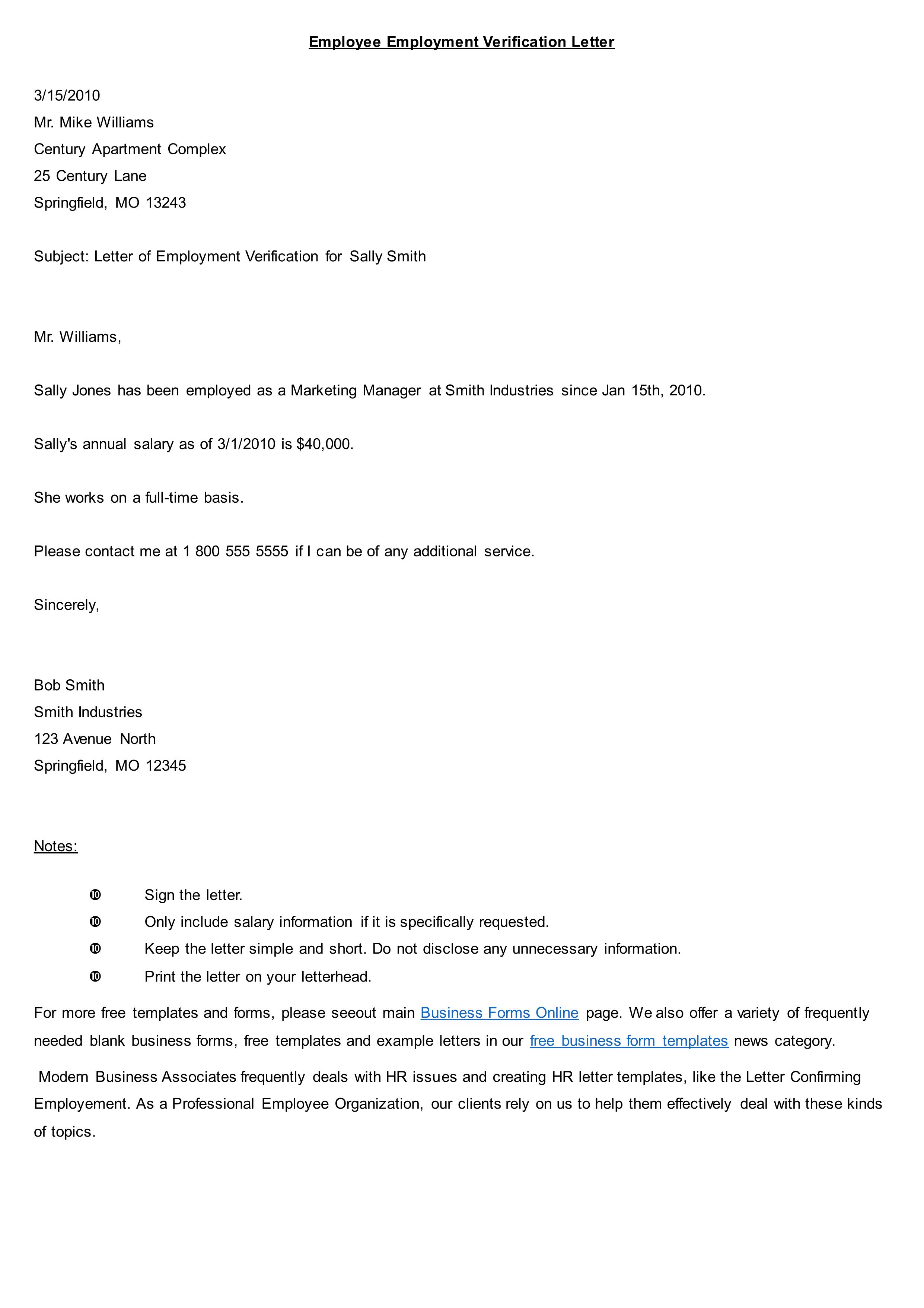 Employment verification form template