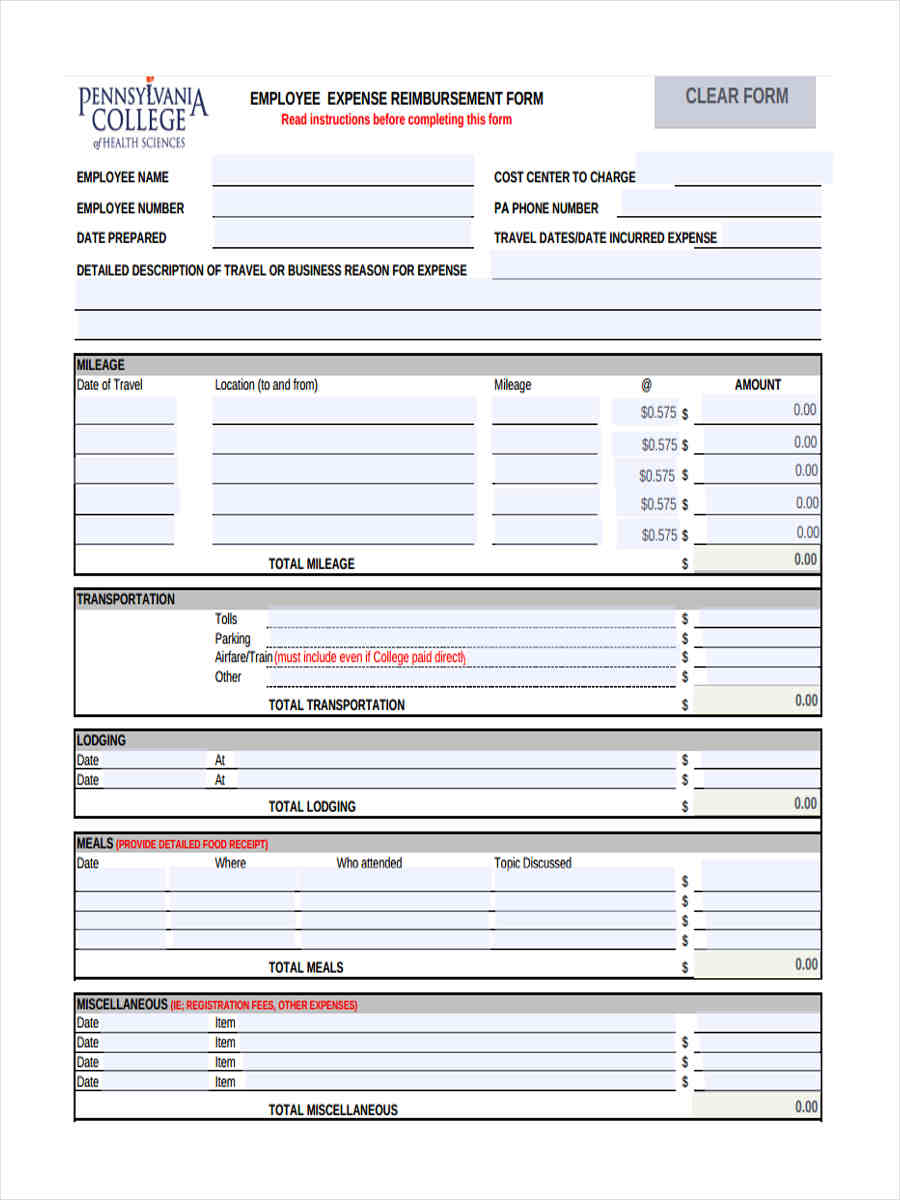 Reimbursement Form Template Word