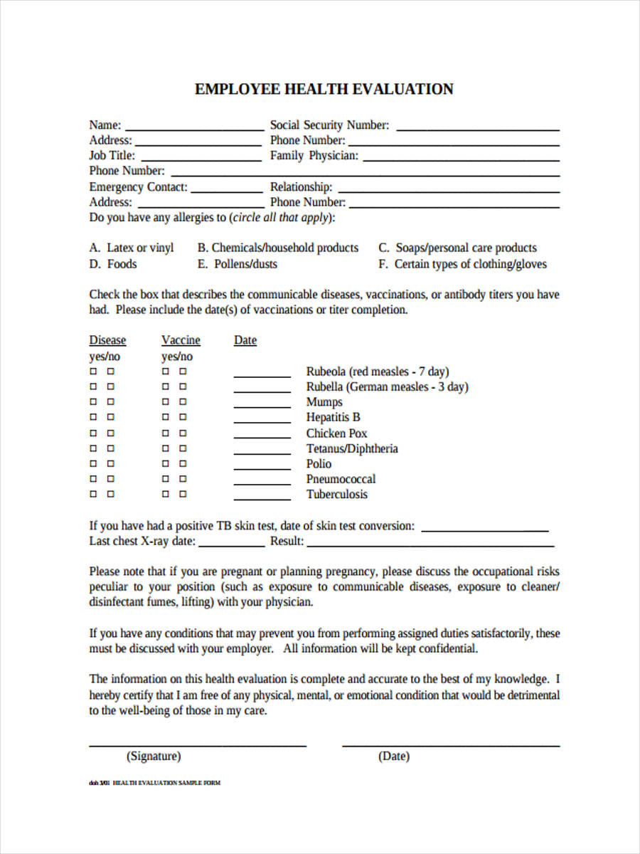 FREE 9+ Employee Health Forms in PDF | Ms Word