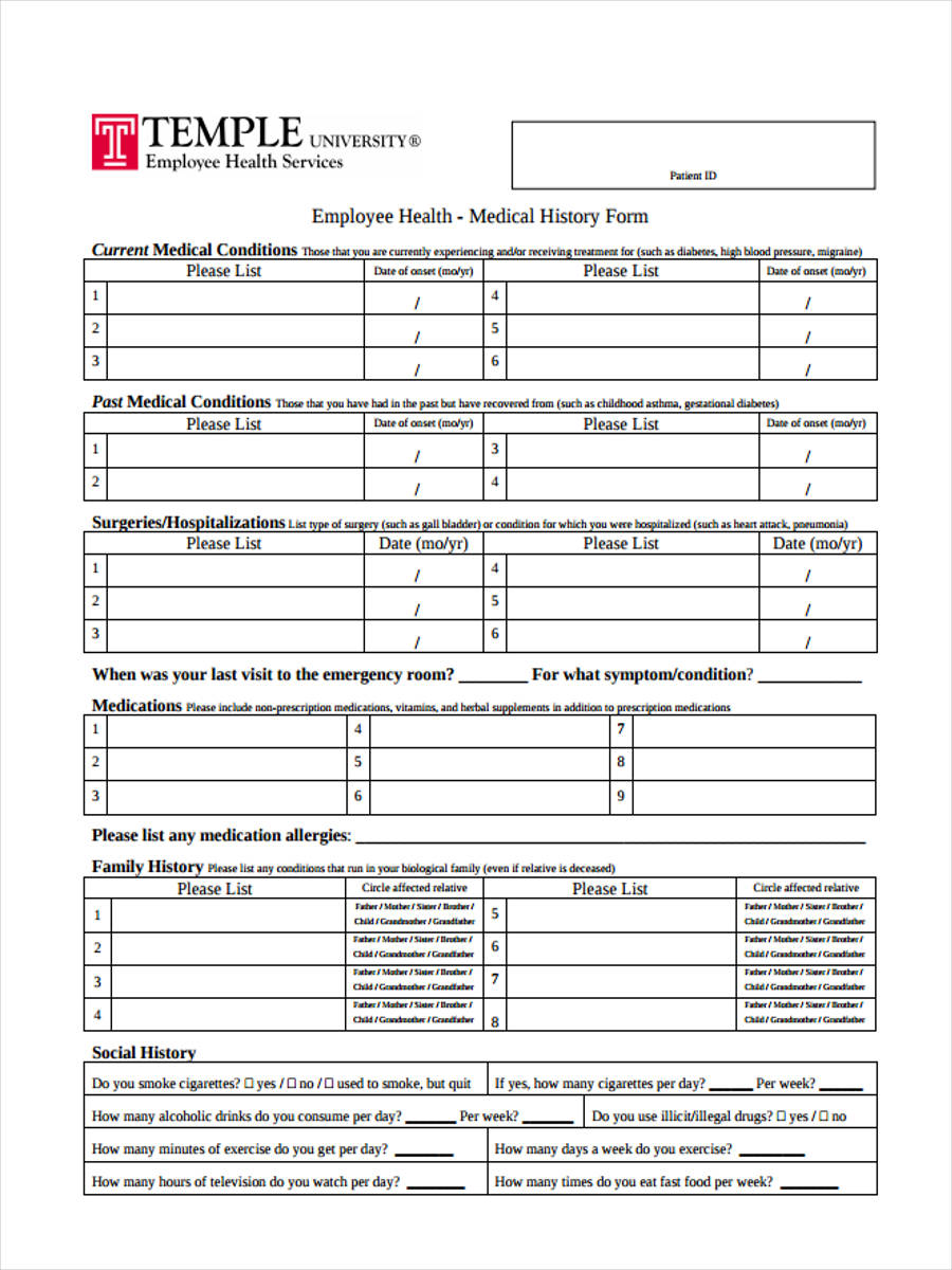 Free 9 Employee Health Forms In Pdf Ms Word 5947