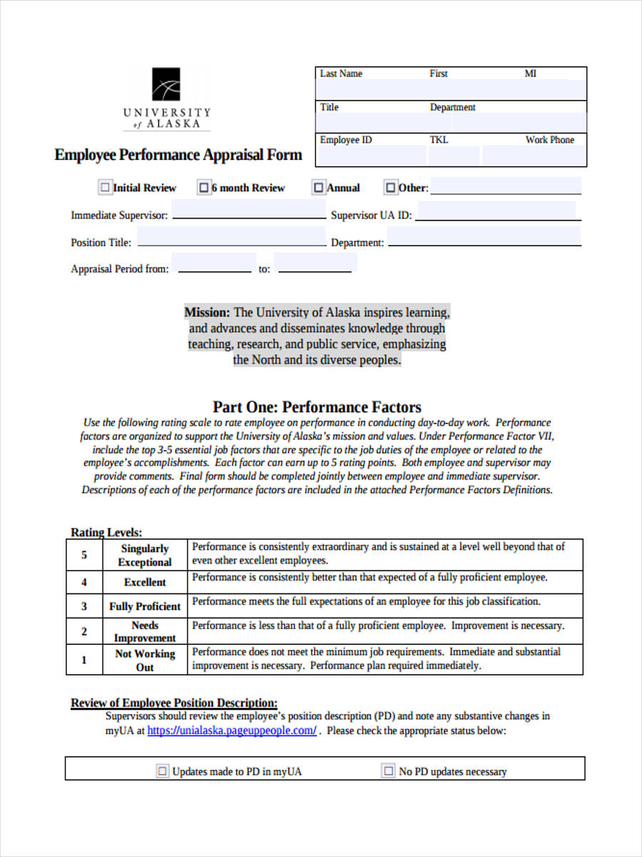 employee performance appraisal form