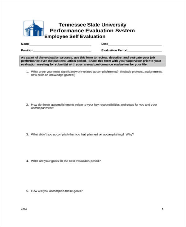 evaluation form for your boss
 FREE 7+ Self-Evaluation Form Examples | PDF