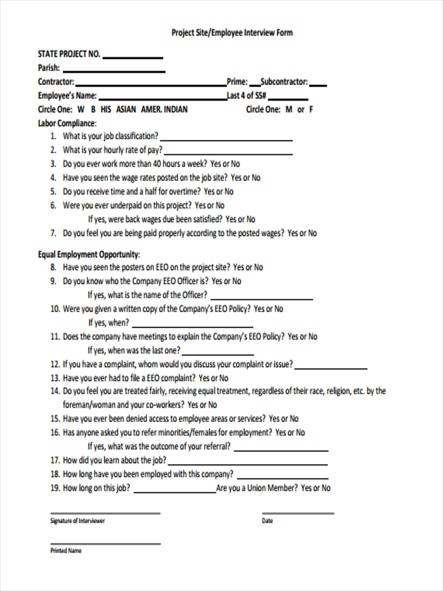employee project interview form