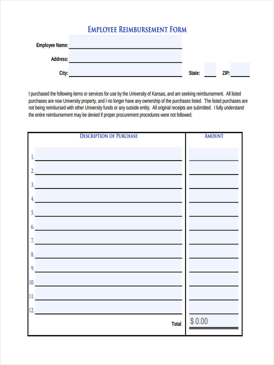 Employee Reimbursement Form Sample Forms Images And Photos Finder