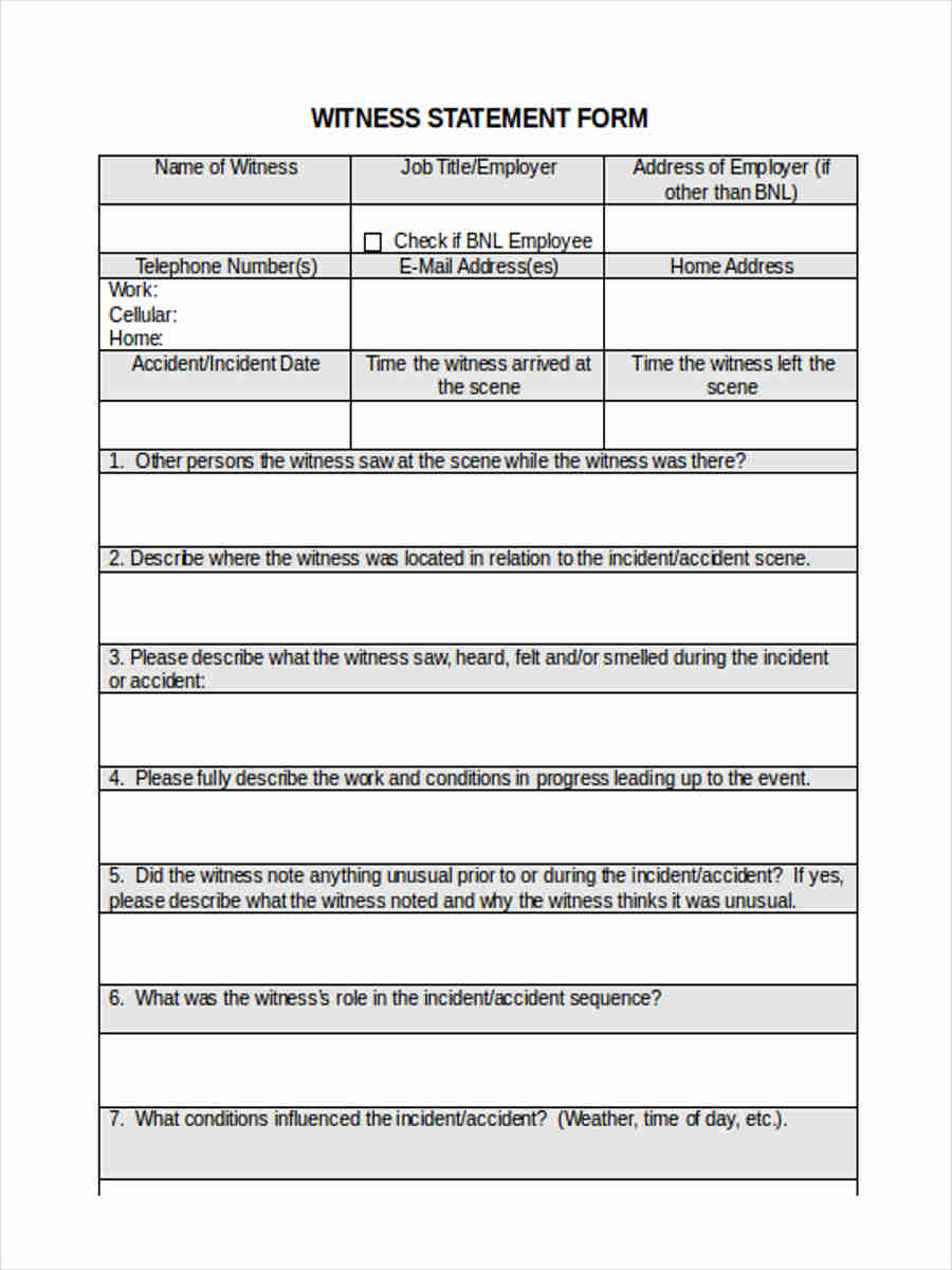 Free 18 Witness Statement Forms In Pdf Ms Word 9955