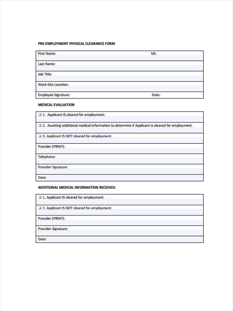 Free 5 Employment Physical Forms In Pdf 4842