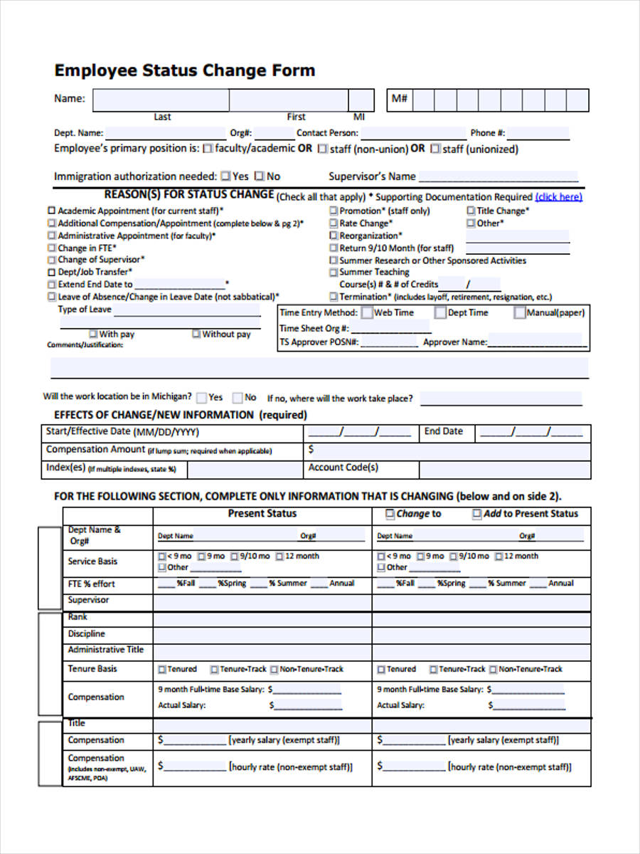Free 8 Sample Employment Status Forms In Ms Word Pdf