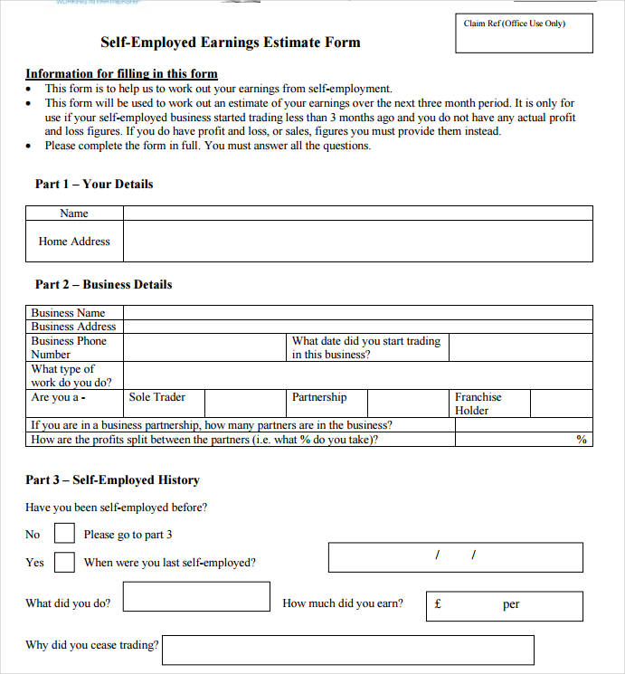 estimate form of earnings