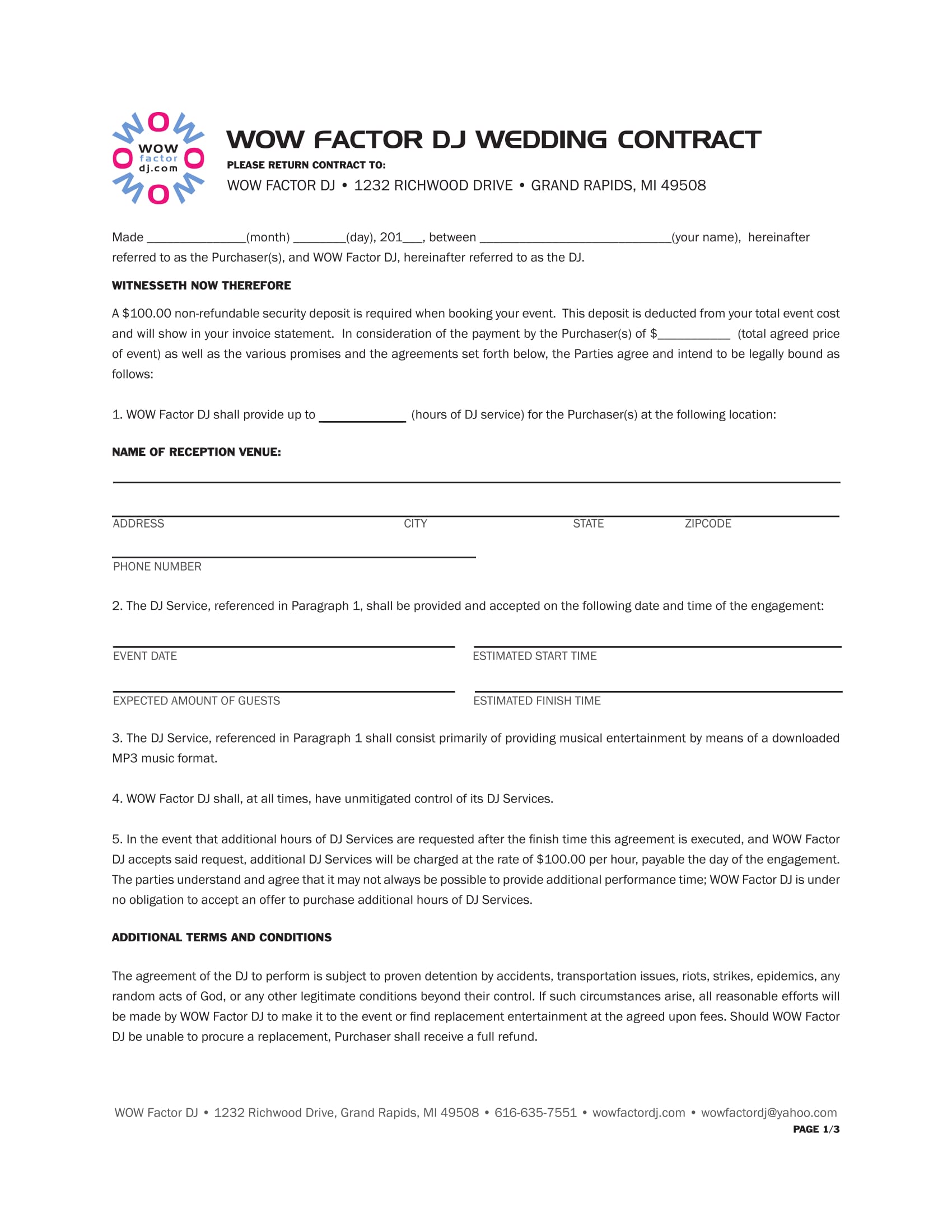 Free 6 Dj Contract Forms Dj Agreement Equipment Rental Performance Booking Forms